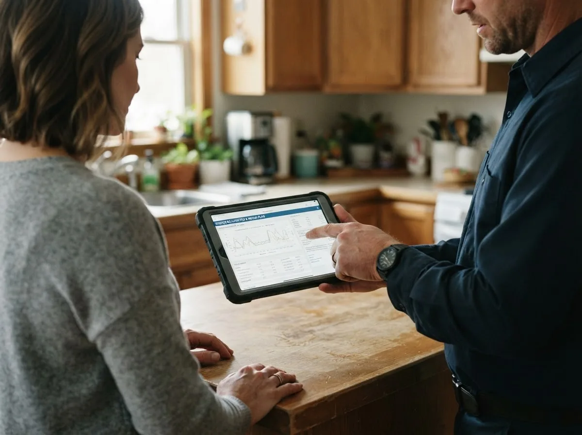 HVAC technician inspecting a heating & cooling system in Easton, PA